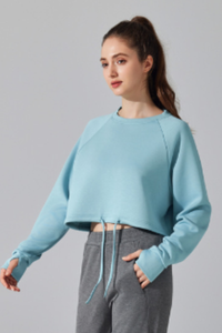 Women's Cropped Drawstring Long Sleeve Athletic Sweatshirt