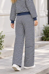 Plus Size Women's Fall Stripe Elastic Waistband Casual Pants