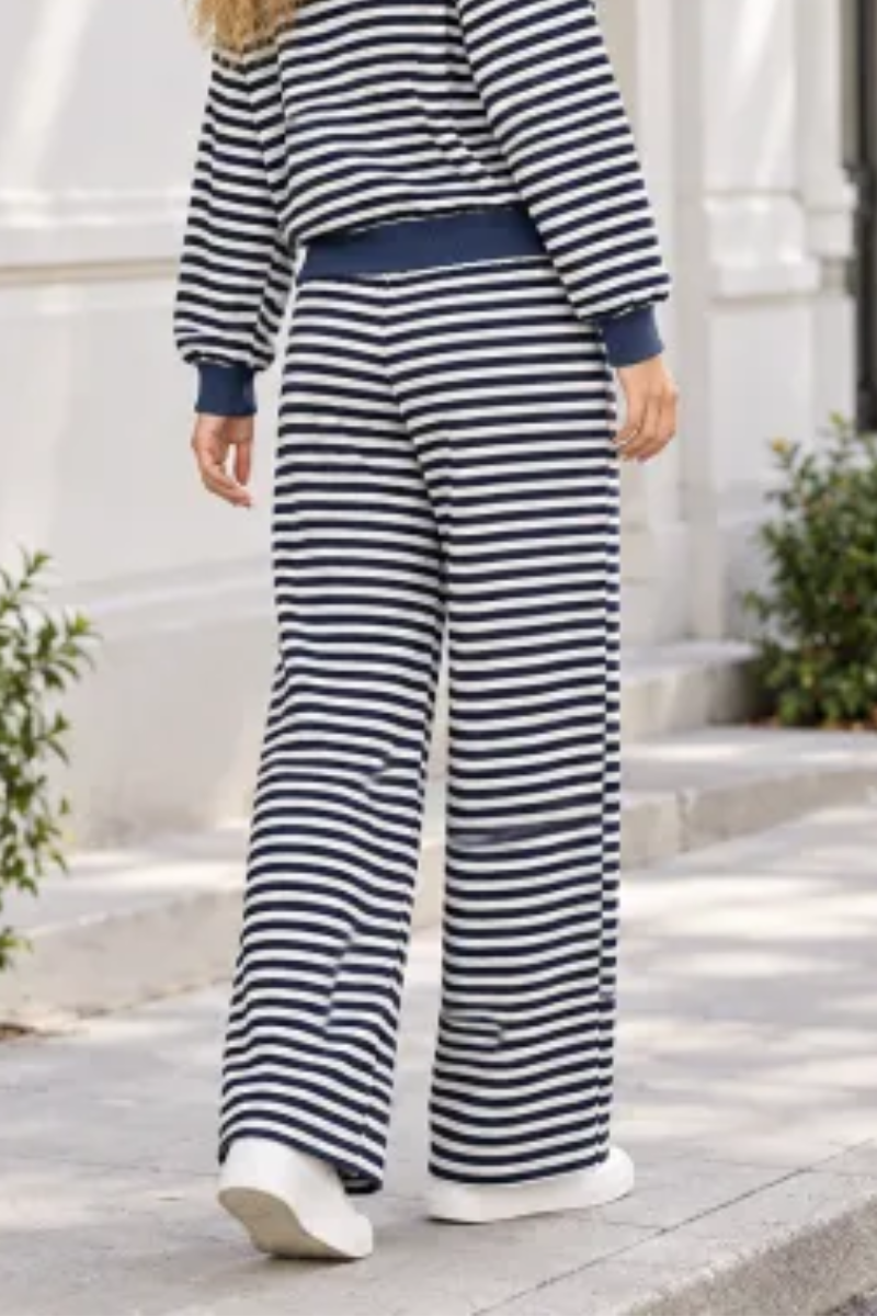 Plus Size Women's Fall Stripe Elastic Waistband Casual Pants