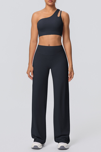 Women' Athletic Set:One Shoulder Bra And Wide Leg Pants