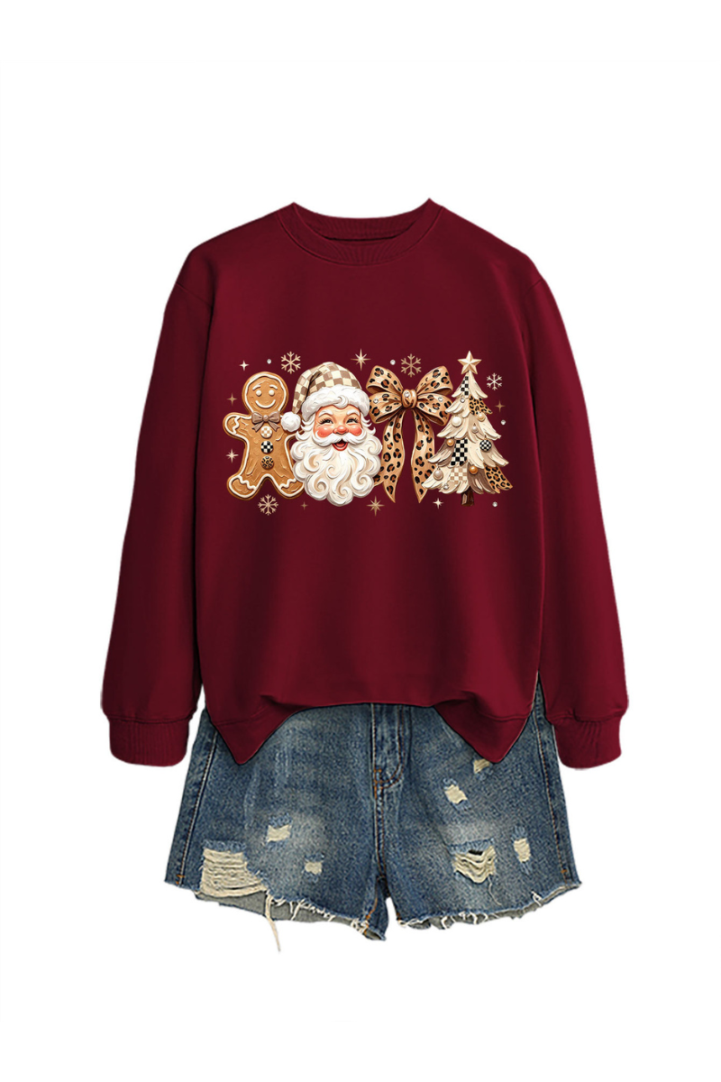 Women's Fall Christmas Santa Bow Printed Multicolor Pullover