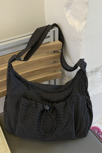 Women's Plaid Multi Pocket Drawstring Ruched Shoulde Bag