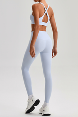 Women's Cross Back Bra & Side Pocket Yoga Leggings Set