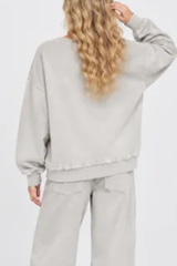 Women's Fall Raw Edge Neck Kangaroo Pocket Sweatshirt