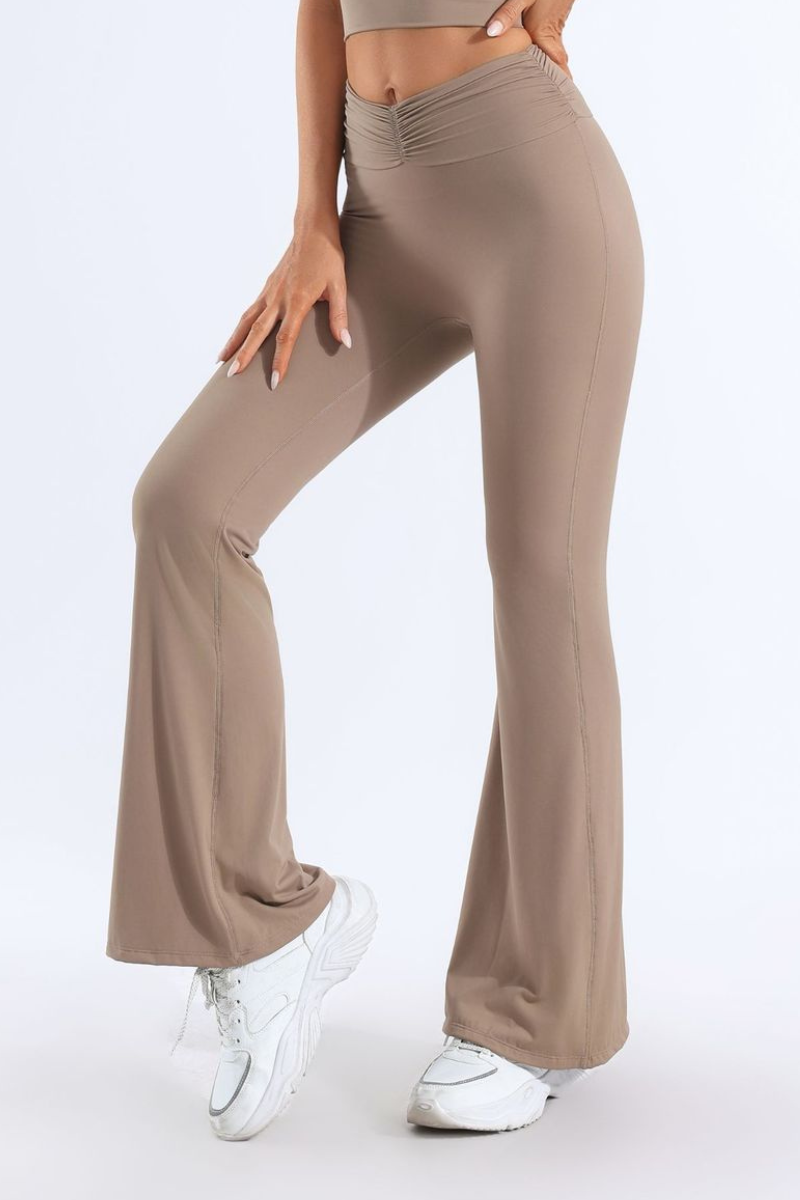 Women's Pleated Waist High-Stretch Yoga Flared Pants