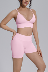 Women's Seamless Triangle Cup Bra And Yoga Shorts Set
