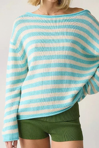 Women's Fall Crew Neck Striped Thin Lazy Knit Sweater