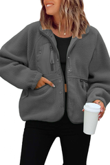 Women's Fall/Winter Patch Pockets Fleece Snap Button Jacket