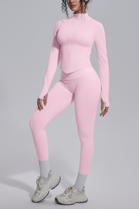 Women's Stand Collar Slim Fit Jacket & Yoga Leggings 2 Piece Set
