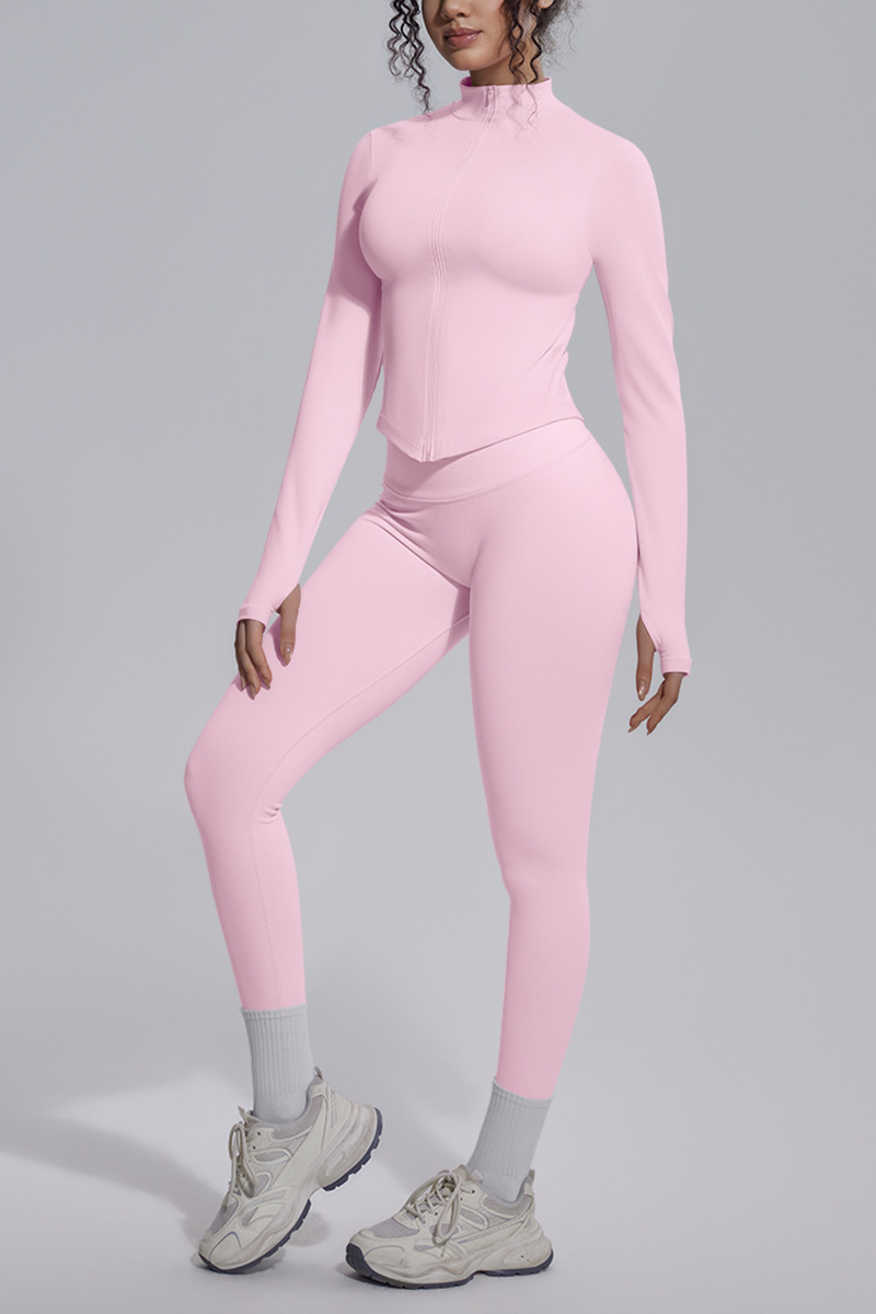 Women's Stand Collar Slim Fit Jacket & Yoga Leggings 2 Piece Set