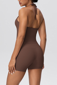 Women's Two Piece Set:Drawstring Halterneck Bra And Shorts