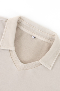 Women's  Fall 100% Cotton Collared V-Neck Crop Sweatshirt