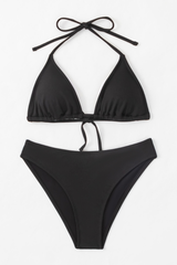 Women's Triangle Cup Halterneck Solid Bikini Set