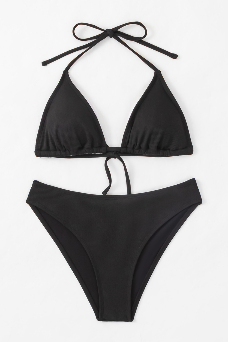 Women's Triangle Cup Halterneck Solid Bikini Set