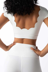 Women's Scalloped Cap Open Back Padded Cropped Tank Top
