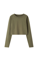 Women's 100% Cotton Washed Cropped Patchwork Cut Sweatshirt