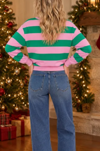 Women's Fall Christmas Embroidery Stripe Sweatshirt