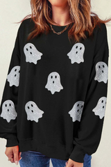 Women's Fall Halloween Ghost Glitter Print Sweatshirt