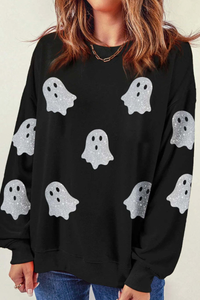Women's Fall Halloween Ghost Glitter Print Sweatshirt