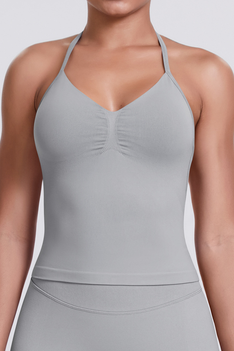 Knit Halter Sports Bra - Seamless Breathable Yoga & Workout Top