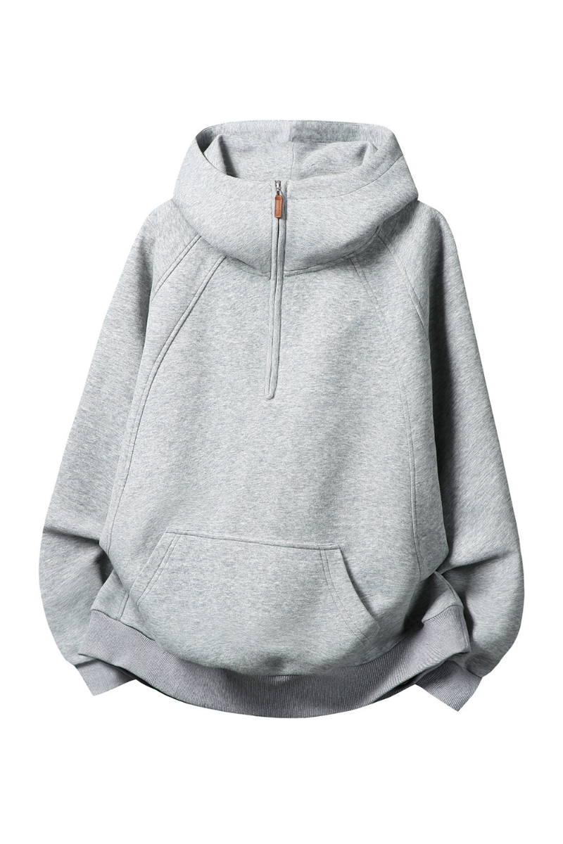 Men's Fall/Winter Fleece-Lined Half-Zip Hooded Sweatshirt