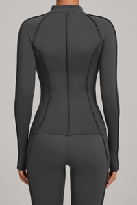 Collared, zippered long-sleeve outer jacket