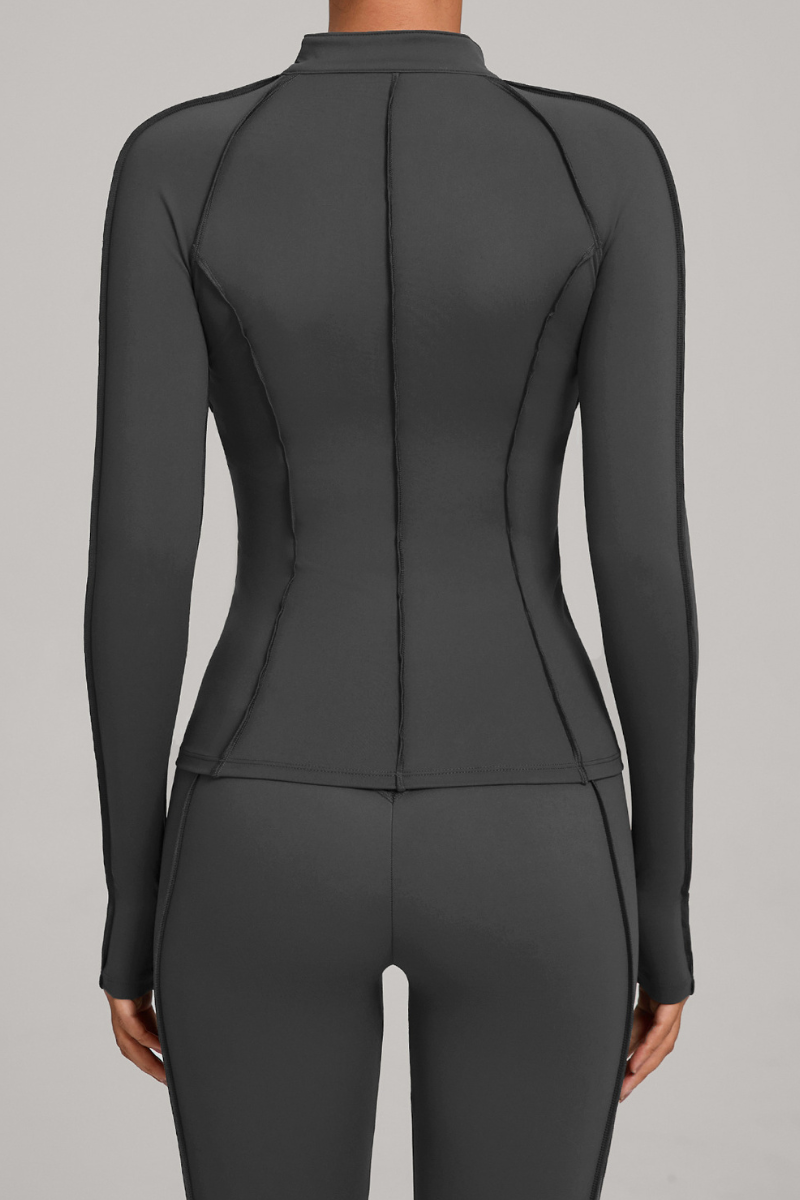 Collared, zippered long-sleeve outer jacket