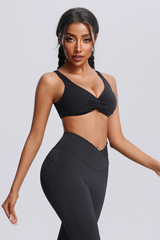 Women's Twisted Sports Bra & Cross-Waist Flare Pants Set