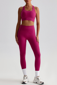 Women's Bare Feel  Cross Back Bra & High Waist Leggings Set