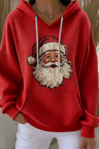 Women's Fall Christmas Print Ribbed Hoodie