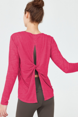 Women's Back Split Tie Lightweight Sheer Long Sleeve T-shirt