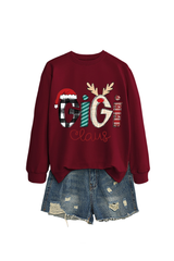 Christmas Print Crew Neck Loose Pullover Sweatshirt