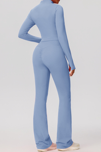 Women's Sports 3-Piece Set:Bra+Cropped Jacket+Flare Pants