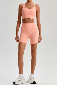 Women's Bare Feel Cross Back Bra &High Waist Shorts Yaga Set