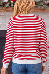 Women's Christmas Cow Striped Color Block Sweatshirt
