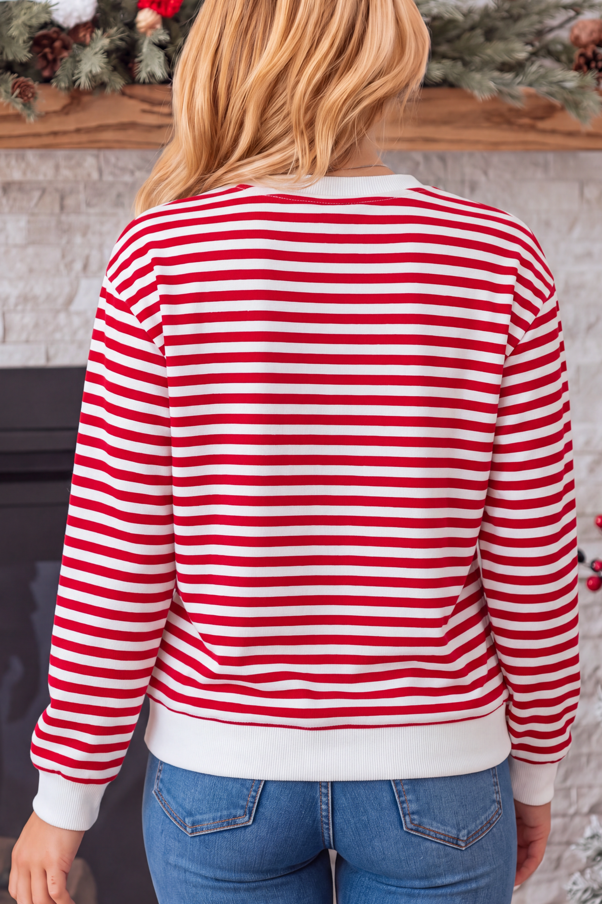 Women's Christmas Cow Striped Color Block Sweatshirt