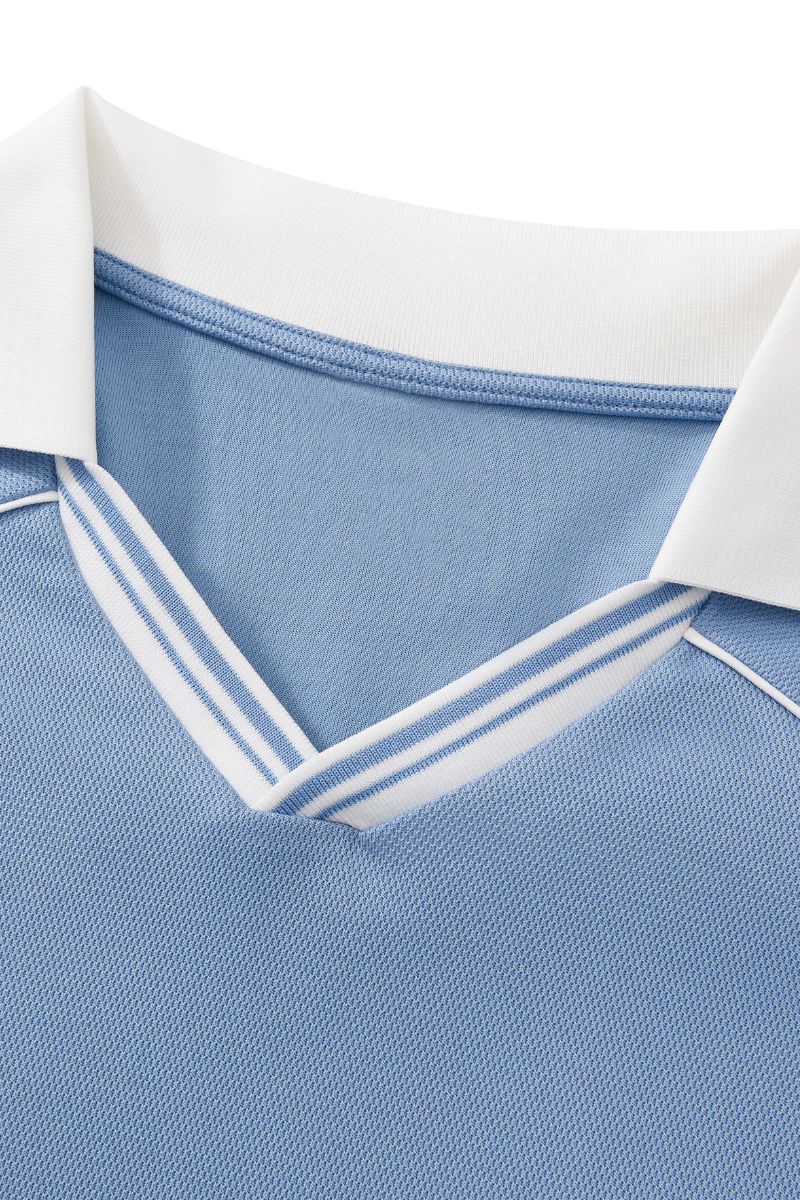 Men's V-Neck Contrast Trim Polo Collar Sports T-shirt