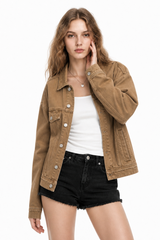 Women's Fall 100% Cotton Oversized Washed Denim Jacket