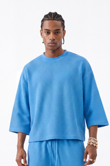 Men's Drop Shoulder Loose Crew Neck Waffle Knit T-shirt