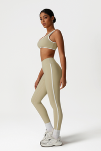 Women High-Waisted Color-Block Butt-Lifting Yoga Set: Sports Bra + 9/10 Leggings