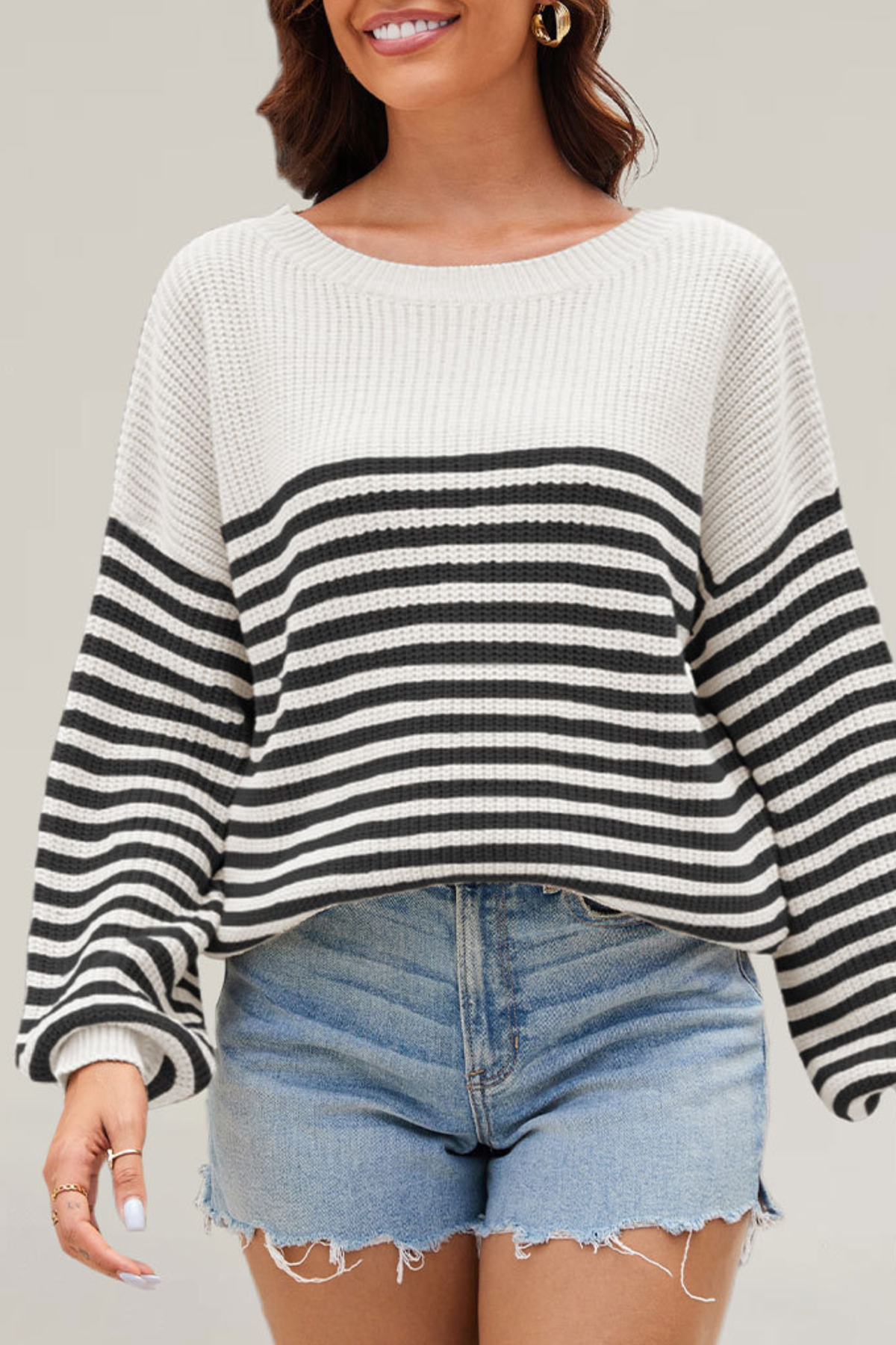 Women's Striped Color Block Oversized Knit Sweater