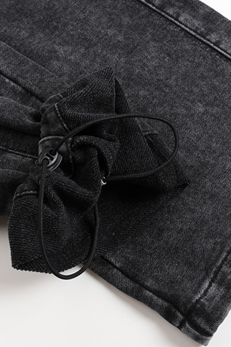 Unisex Fall Washed Adjustable Drawstring Hem Sweatpants