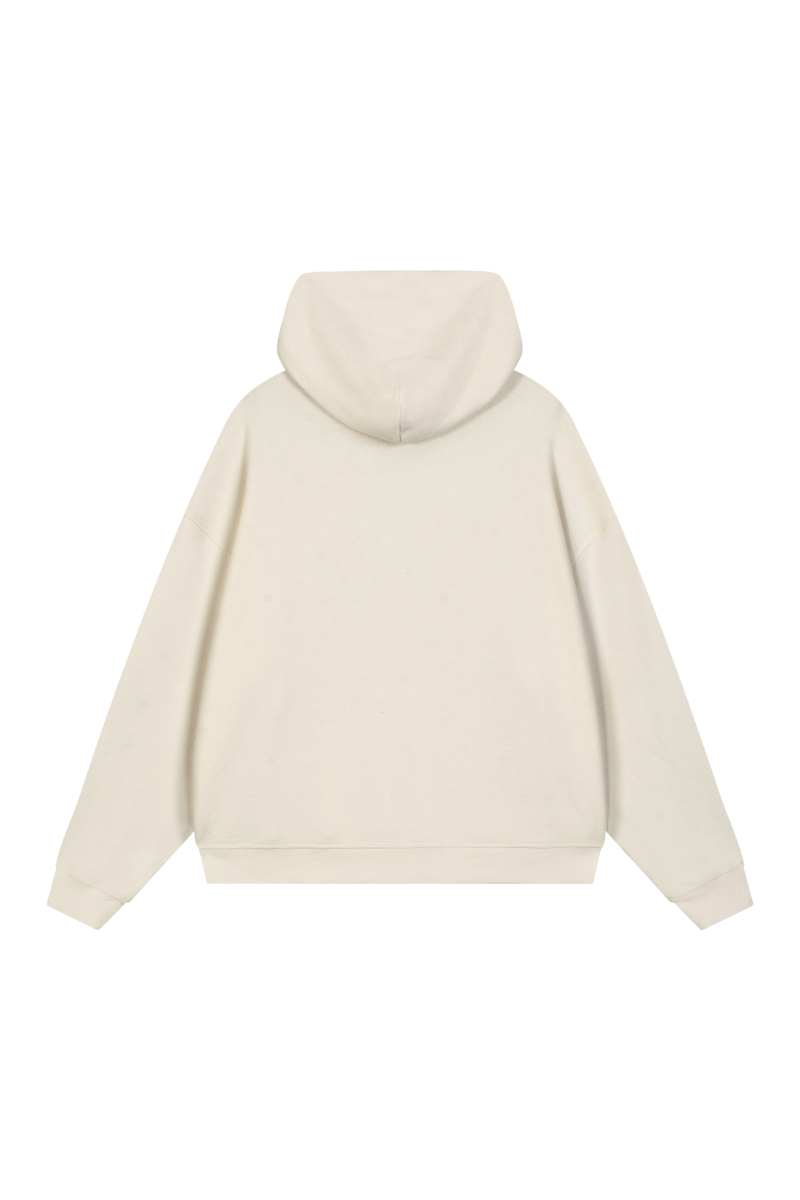 Unisex Fall Boxy Fit Waffle Texture Pullover Relaxed Hoodie