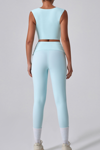 Women's Cropped Tank Top And Twist Cross Waist Leggings Set