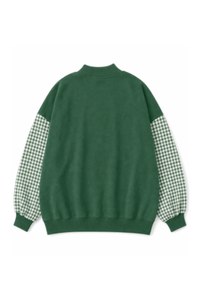 Women's Fall Gingham Spliced Oversize Mock Neck Sweatshirt