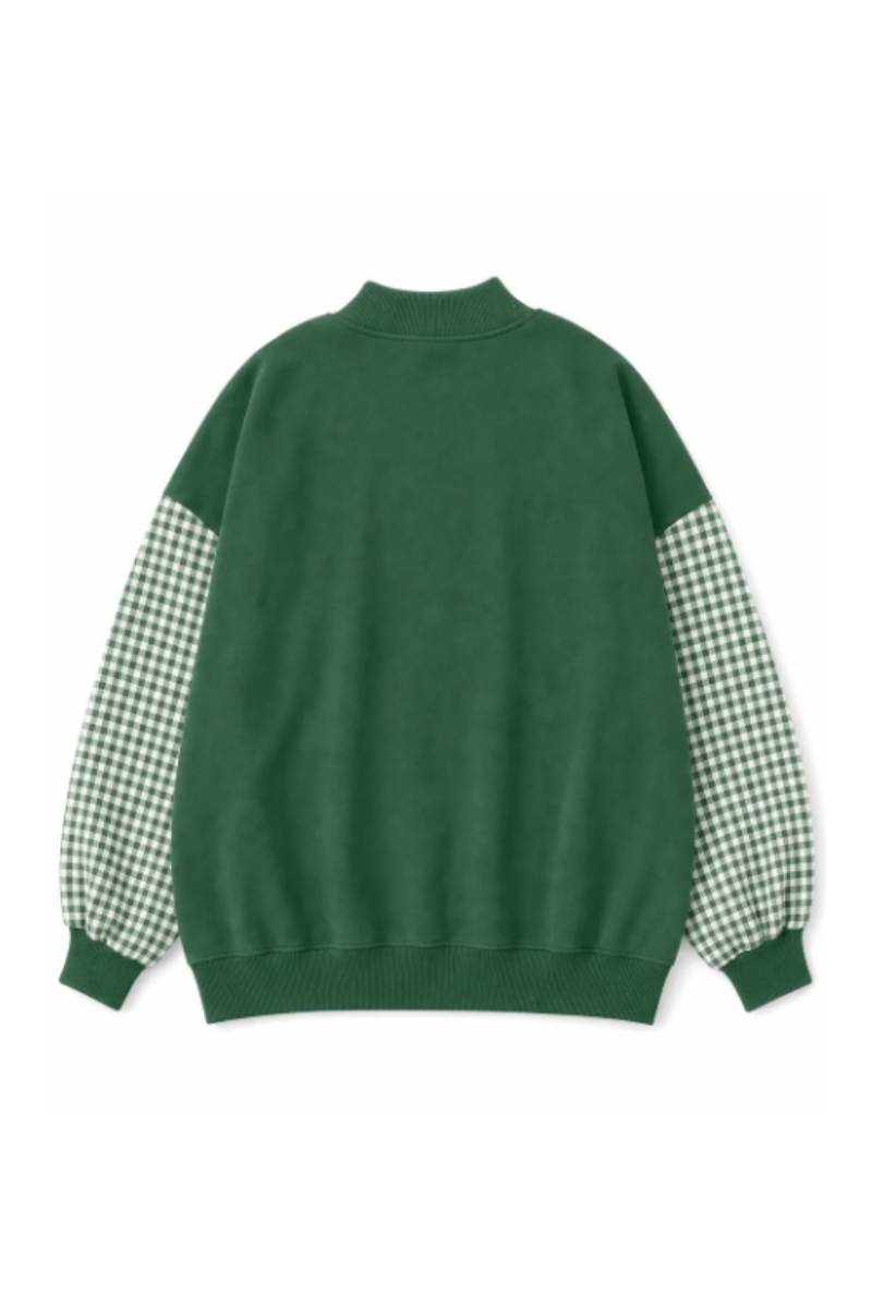 Women's Fall Gingham Spliced Oversize Mock Neck Sweatshirt