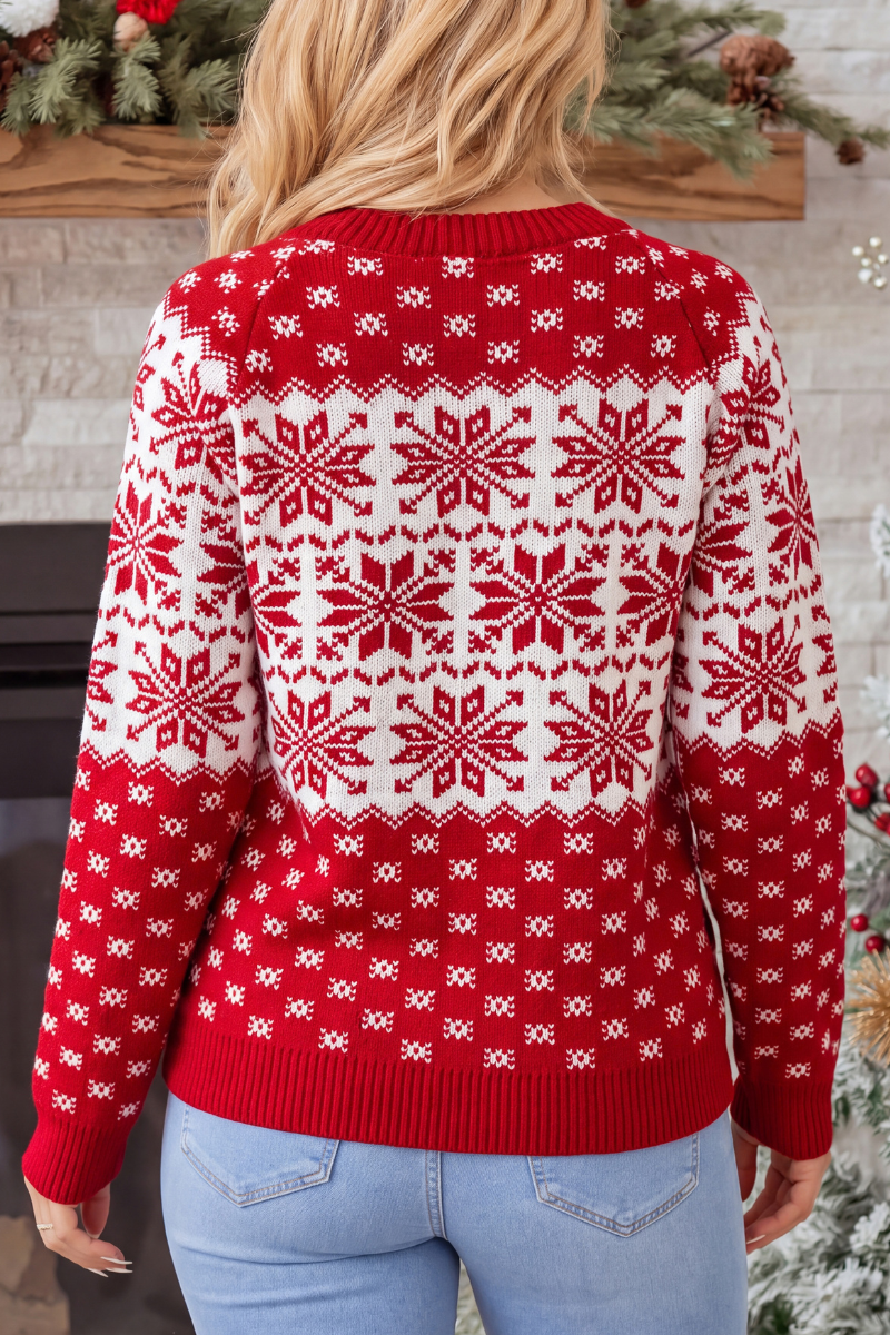 Women's Fall Christmas Snowflake Jacquard Knit Sweater