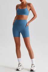 Women's Bare Feel Cross Back Bra & Side Pocket Shorts Set