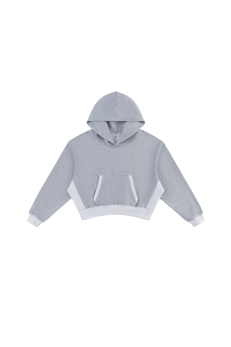 Women's Fall 100% Cotton Contrast-Stitch Boxy Cropped Hoodie