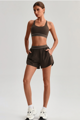 Women's Y-Back Sports Bra & Double-Layer Shorts 2-Piece Set